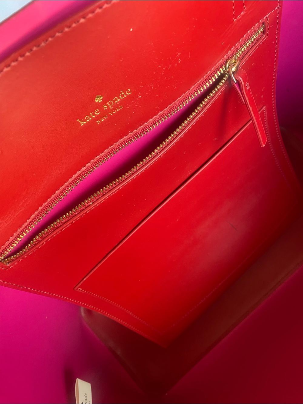 kate spade red leather tote with pink and lilac heart appliqués - Picture 4 of 8